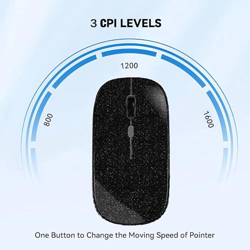 WREANU Wireless Bluetooth Mouse, Rechargeable Laptop Mice, Bright Black | Silent Slim Dual Mode(BT 5.2 & 2.4G Portable USB Receiver) Computer Mouse for Laptop/iPad/Tablet/Apple/Computer/Mac - color: Bright Black
