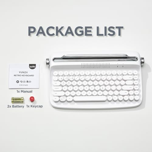 YUNZII ACTTO B303 Wireless Keyboard, Retro Bluetooth Aesthetic Typewriter Style Keyboard with Integrated Stand for Multi-Device (Snow White, B303) - style: Snow White