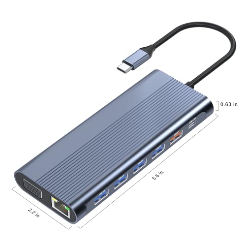USB C Docking Station Dual Monitor for Dell/HP/Lenovo/Mac Laptop, Dual HDMI Adapter for 2 Monitors, 14 in 1 Laptop Docking Station Dual Monitor with 10Gbps USB/HDMI/VGA/PD/Ethernet/SD/TF/Audio/Mic - style: 14 IN 1