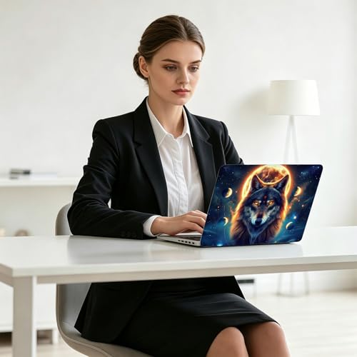 Universal Laptop Skin Decal, 3-Piece Vinyl Protector for 12 13 14 15.6" Notebook, Waterproof Anti-Scratch, Easy Trim & Bubble-Free Finish, Majestic Wolf Under the Moonlight - color: Majestic Wolf Under the Moonlight