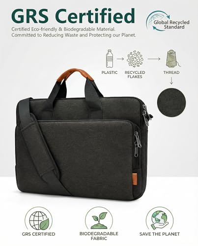 bagasin 17 17.3 18 inch Laptop Bag Carrying Case with Edge Protection | Water-Repellent Fabric Computer PC Shoulder Briefcase, Lightweight Toploader, Business Casual or School - color: Black, size: 17.3