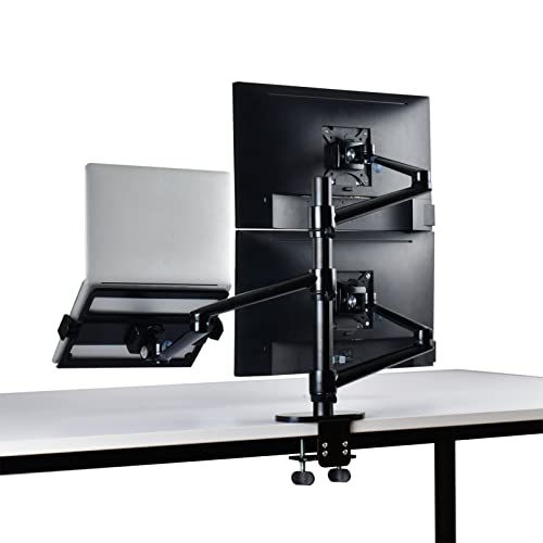 Monitor Stand Monitor and Laptop Mount, Gas Spring Monitor Stand Fit Two 17-32" Flat Curved Screens and 12-17" Laptop with C Clamp, Grommet Mounting Base Tv Stands