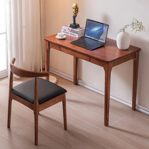 Solid Wood Desk with Drawers, Home Office Desk for Small Spaces, Gaming Work Study Desk, Student PC Desk for Bedroom, Easy to Assemble (Cherry Color, 39.4 inch) - color: Cherry Color, size: 39.4 inch