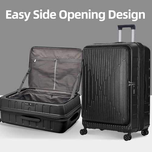 Kaleenie 29 Inch Checked Luggage with Expansion and Side Opening | Expandable Lightweight ABS+PC Hardshell Trunk Suitcase,360° Universal Wheels,YKK Zipper,50 * 31(35)*76cm, 117L~133L,Black - color: Dark Black, size: 29 Inch