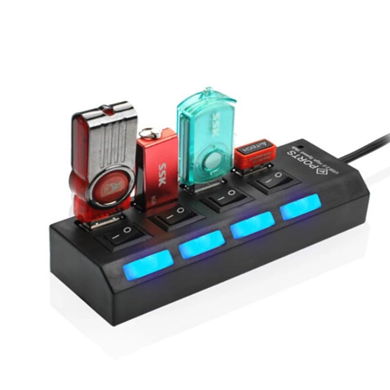 4-Port USB Hub 3.0,USB Hub Splitter with Individual On/Off Switches and Lights Compatible with Laptop,PC,Flash Drive,Mobile HDD