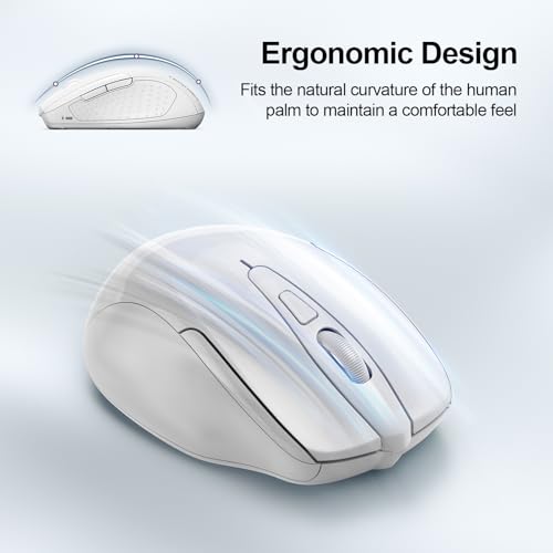 TECKNET Wireless Mouse (2.4G & BT5.0/3.0) Silent 4800 DPI Computer USB A & Bluetooth Mouse 6 Buttons, Wide Compatibility - White - color: White