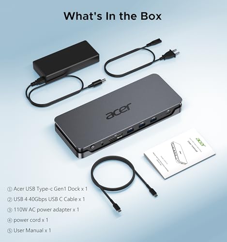 Acer 13-in-1 Laptop Docking Station, USB-C 3 Display Docking (2 HDMI+1 DP) | 100W Laptop Charging, 5Gbps USB-A/C, 1Gbps LAN, Requires Full-Featured USB-C Port, Windows Compatible,macOS Supports Only SST