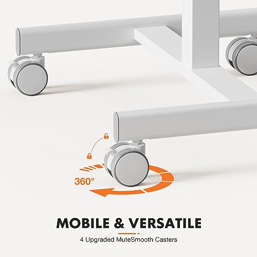 Sweetcrispy Mobile Rolling Desk, Small Standing Desk with Wheels | Adjustable Height Sit Stand Table, Portable Computer Workstations for Home Office, White - color: White