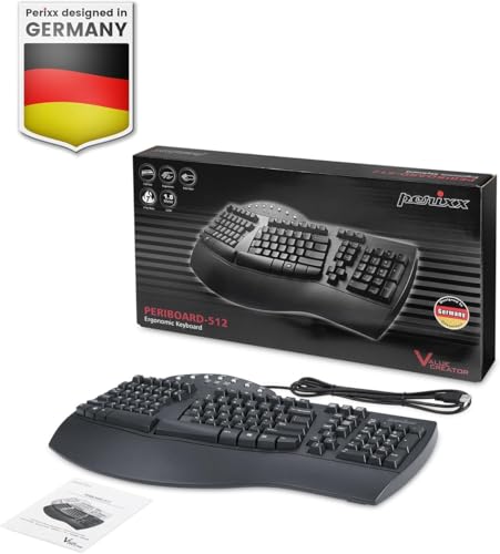Perixx PERIBOARD-512B Wired Ergonomic Keyboard - Split Keyboard, Wrist Rest, Natural Typing - Wired USB Connectivity - US English - Black - color: Black, style: Wired