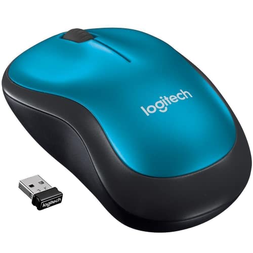 Logitech M185 Compact Ambidextrous Wireless Mouse with Rubber Grips - Blue | Ambidextrous mouse with 2.4 GHz USB-A Nano Receiver, Optical Tracking, 12-Months Battery Life, PC, Mac, Laptop compatible - color: Blue, size: 1 Pack, style: USB Receiver