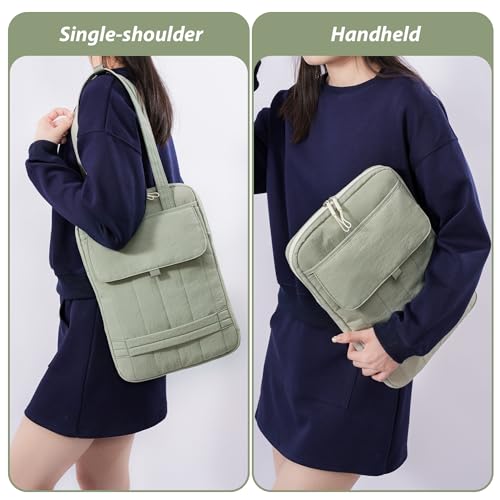 15.6 Inch Puffy Laptop Sleeve with Handle for Women Men, Green | Compatible with Macbook Pro/Air/Neo Laptops, Laptop Case with Luggage Strap, Vertical Quilted Shoulder Bag for Travel Work - color: Green