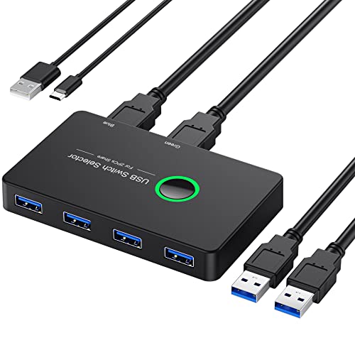 USB 3.0 Switch, USB Switcher 2 Computers Share 4 USB for PC Mouse Keyboard Printer Scanner, USB KVM Switch Selector Compatible with Windows, Mac, Linux