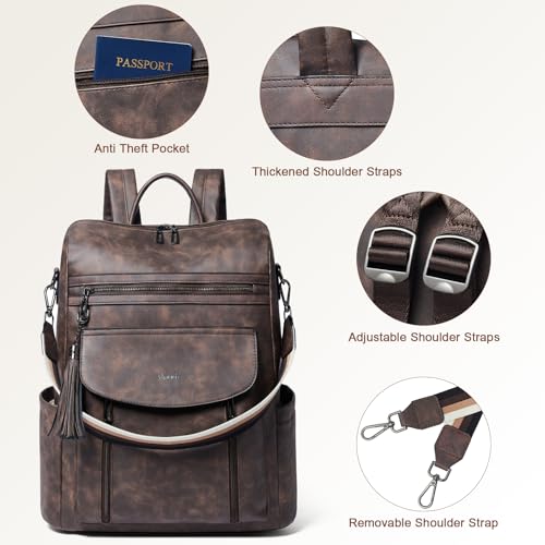 Laptop Backpack for Women 15.6 inch,Travel Leather Backpack Purse Nurse Teacher Carry on Backpack Computer Bag,Professional Water-Resistant College Business Work Casual Daypack,Nubuck Coffee - color: Nubuck Coffee