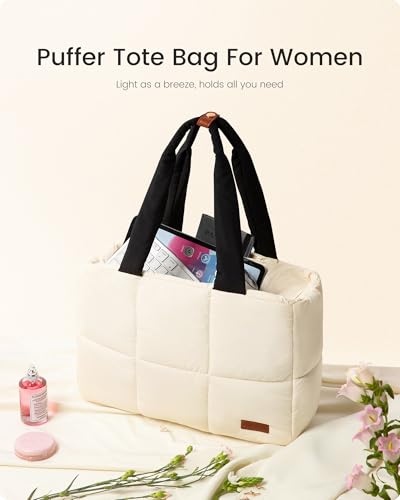 LOVEVOOK 15.6 inch Laptop Bag for Women,Briefcase Computer Bag Puffer Tote - color: White
