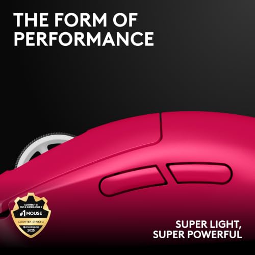 Logitech G PRO X Superlight 2 Wireless Gaming Mouse - Magenta | 60g, Symmetrical Shape, <8 kHz Polling, 44K DPI, PowerPlay Wireless Charging Supported, USB-C, 5 Buttons, For PC/Mac - color: Magenta, size: Classic, style: Mouse