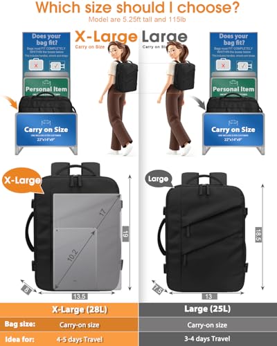 Capolo Travel Laptop Backpack Women Carry On Backpack Weekender Travel Bag | 28L Flight Approved,Waterproof Overnight Bag,College Bookbag,Work,4-5 Day Travel,Fits 17" Laptop (XL-Large,Black) - color: Black, size: XL-Large