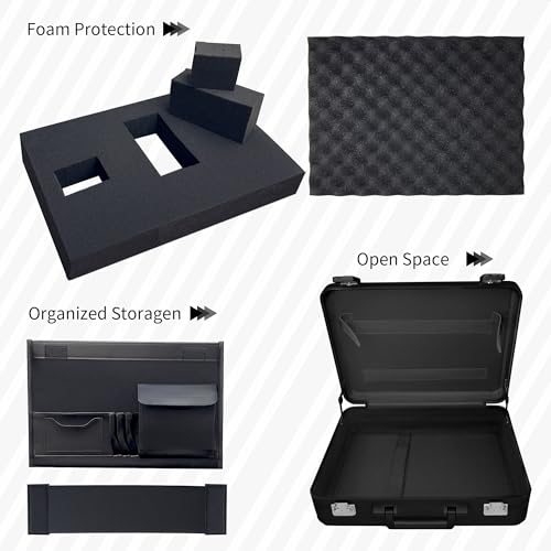 Aluminum Storage Case with Customizable Foam and TSA Locks | 3-in-1 Modular Interior, Professional Briefcase for Men & Women, Organizer & Divider for Documents, Electronics & Tools - color: Black, size: 18.1 x 13.8 x 6.1 inch