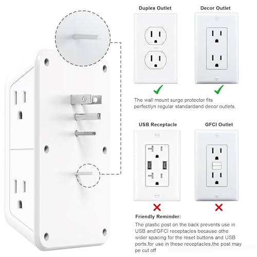 Wall Outlet Extender with Night Light, Power Plug Adapter 6 Outlet Extender with 4 USB Charging Ports 1050J Power Strip Multi Plug Adapter Spaced for Home Travel Office (2U2C)-ETL - color: White-1Pcs