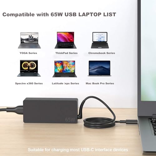 DECSZDY Replacement for 65W Lenovo Laptop Charger USB C ;Compatible with Lenovo ThinkPad T480s T580s T490 E480 E580 Chromebook C330 S330 100e 300e 500e,Yoga C930 C940 720 Power Supply Adapter Cord