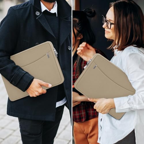 Laptop Case Sleeve 15.6 inch, Shockproof Protective Briefcase Carrying Computer Cover Bag with Accessory Pocket, Laptop Bag Compatible with MacBook, HP, Dell, Lenovo, Asus, Khaki - color: Khaki, size: 15.6 inch