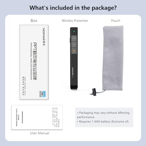 Norwii Wireless Presentation Clicker, PowerPoint Clicker with Laser Pointer | Presentation Remote for PowerPoint Presentations, Plug & Play USB Slide Advancer, Compatible with Mac/Windows/Linux/Android - color: Black