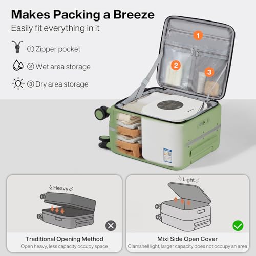 mixi 17x14x9 Carry On Luggage Underseat PC Hard Shell Suitcase Top Opening Aluminum Frame Travel Suitcases with Wheels, Avocado Green - color: Avocado Green, size: 17x14x9 Inch