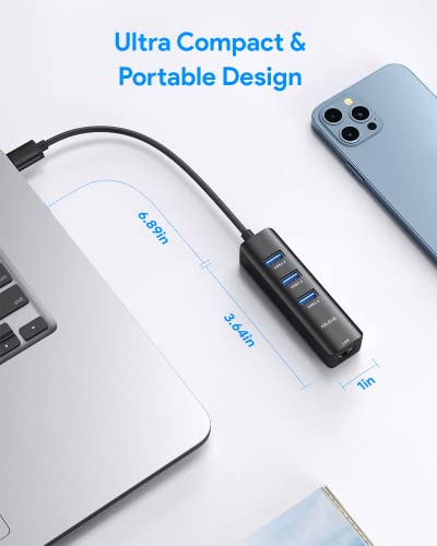 USB to Ethernet Adapter, ABLEWE 3 Ports USB 3.0 Hub with RJ45 1Gbps Gigabit Ethernet Adapter, for MacBook Air 2017, iMac, XPS, Surface Pro, Linux, Chromebook, Notebook and More - Black - color: Black