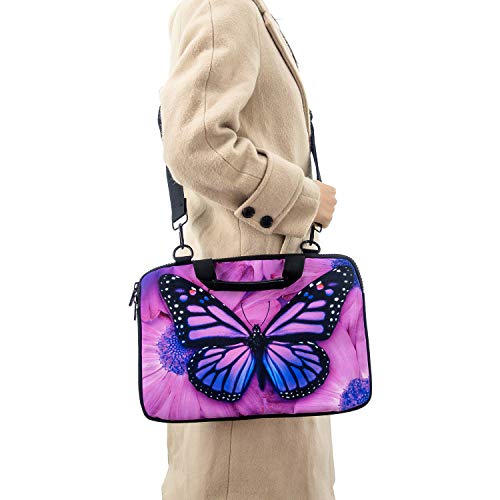 icolor Canvas 13 Inch Laptop Shoulder Case, Messenger Briefcase, Protective Carrying Bag Sleeve Fits 11.6" 12" 12.9" 13.3" Computer/Ultrabook/Notebook (Big Purple Butterfly) - color: Csh-02
