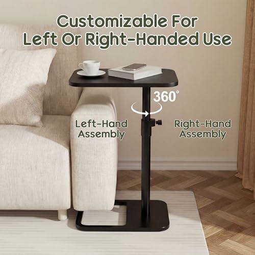 YUHFERA Couch Table, 360° Swivel Adjustable TV Tray for Small Spaces, Black | Height-adjustable sofa side table slides under seating for eating, reading, laptop work, and everyday essentials - color: Black