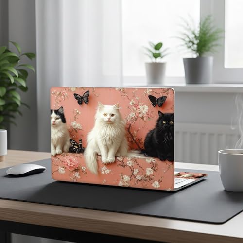 Aesthetic Laptop Skin Cover,12-15.6 Inch Universal Vinyl Sticker Decal,Waterproof Scratch-Resistant Notebook Wrap,Removable Residue-Free Protector,Floral Butterflies Cats - color: Floral Butterflies Cats