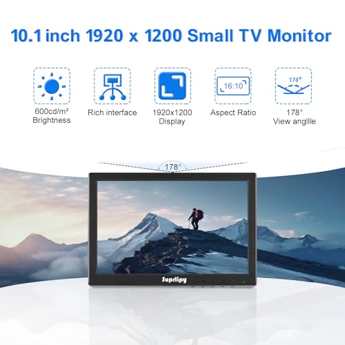 10 inch FHD Small IPS Monitor LCD Display Screen 1920x1200 60Hz 16:10 with BNC VGA AV Input Built-in Lounspeakers for CCTV Security Camera DVR PC STB Game Console - color: 10 Inch 1920x1200