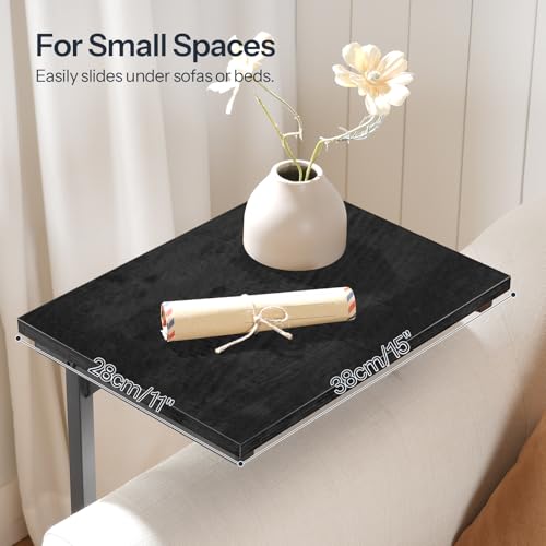 HOOBRO C Shaped End Table, Adjustable Height Sofa Side Table, Slide Under Couch Table, C Shaped Side Table for Small Spaces, for Living Room, Bedroom, Black BB71SF01 - color: Black