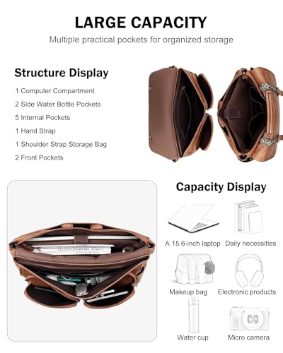 Messenger Bag for Women, 17L Leather Satchel Backpack Purse | Large Laptop Briefcase Multi Pocket Shoulder Bags, Spacious Compartments for Office, Travel, Work, Business, Daily Gift - color: 1 Brown Retro Style