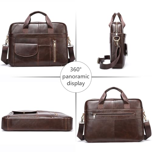 Genuine Leather Business Briefcase Laptop Handbag, Crossbody, Premium Quality, Spacious Design, Versatile Carrying Options - color: Brown