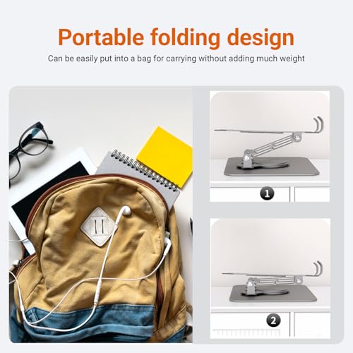 360° Swivel Tablet Stand for iPad, Adjustable Height & Angle Ergonomic Holder, Foldable Portable Desktop Mount for 4-11.9 inch Tablets & Phones, Non-Slip Base with Heat Vent - color: black