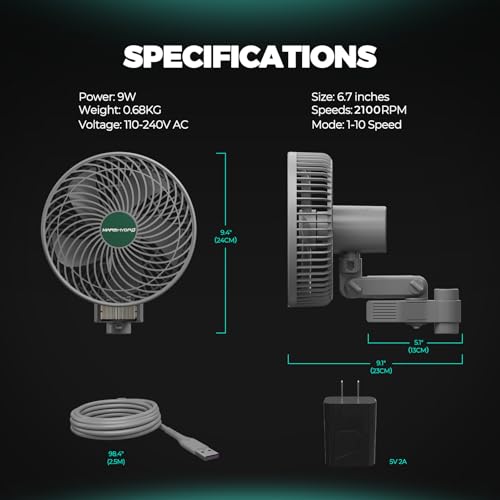 MARS HYDRO M6 Grow Tent Fan 6'', 10 Speeds Powerful Oscillating Clip Fan with Low Noise for Hydroponic Plants and Ventilation Circulation with convenient APP/WiFi Control - size: 1PC