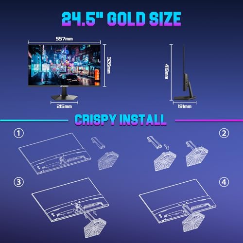 SANSUI Gaming Monitor, 24.5" 300hz 240hz FHD 1080P 1ms FPS PC Monitor Gaming, HDR, FreeSync, DisplayPort x2 HDMI x2, Fast IPS, 120% sRGB, Audio Jack, VESA Support, Desktop Compatible(ES-G25X1 PRO) - size: 24.5 Inch