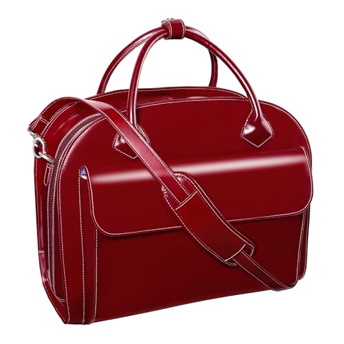 McKlein GLEN ELLYN15" Leather Detachable -Wheeled Ladies' Laptop/Computer & Tablet Business Briefcase Bag/Women's Rolling Overnight Travel Bag, Removable trolley case - color: Red
