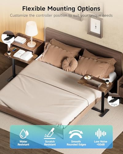 BIZUM Adjustable Hospital Bed Table on Wheels, Rolling Bedside Table Walnut | Adjustable height 29.7-43.3in, 27.6x15.8in surface, cup holder, 22lb capacity, pneumatic lift, 4 swivel wheels - color: Walnut