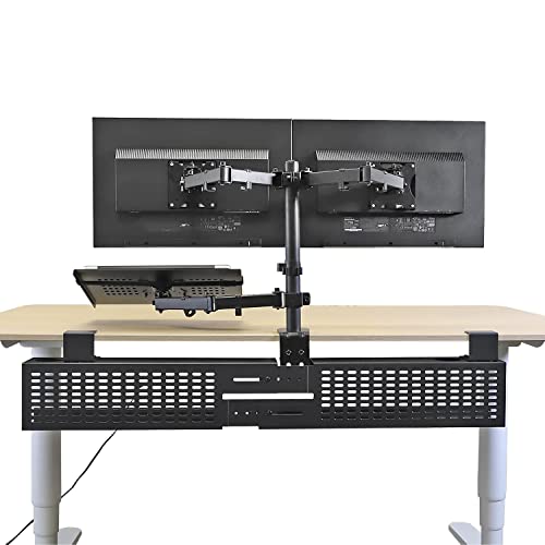 AEONS Dual Monitor and Laptop Desk Mount Combo Stand with Notebook Tray fits 17 inch, 3-in-1 Adjustable Triple Arm Mount fits 27 inch LCD Screen with VESA, Clamp and Cable Management, Black - style: Triple Arm & Tray, Black