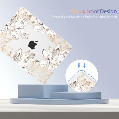Teryeefi for MacBook Air 13 inch Case M1 2021 2020 2019 2018 Release (A2337 A2179 A1932 Retina Display with Touch ID), Plastic Hard Shell Case & Keyboard Cover & Screen Protector, W-Gold Flower Line - color: W-Gold Flower Line
