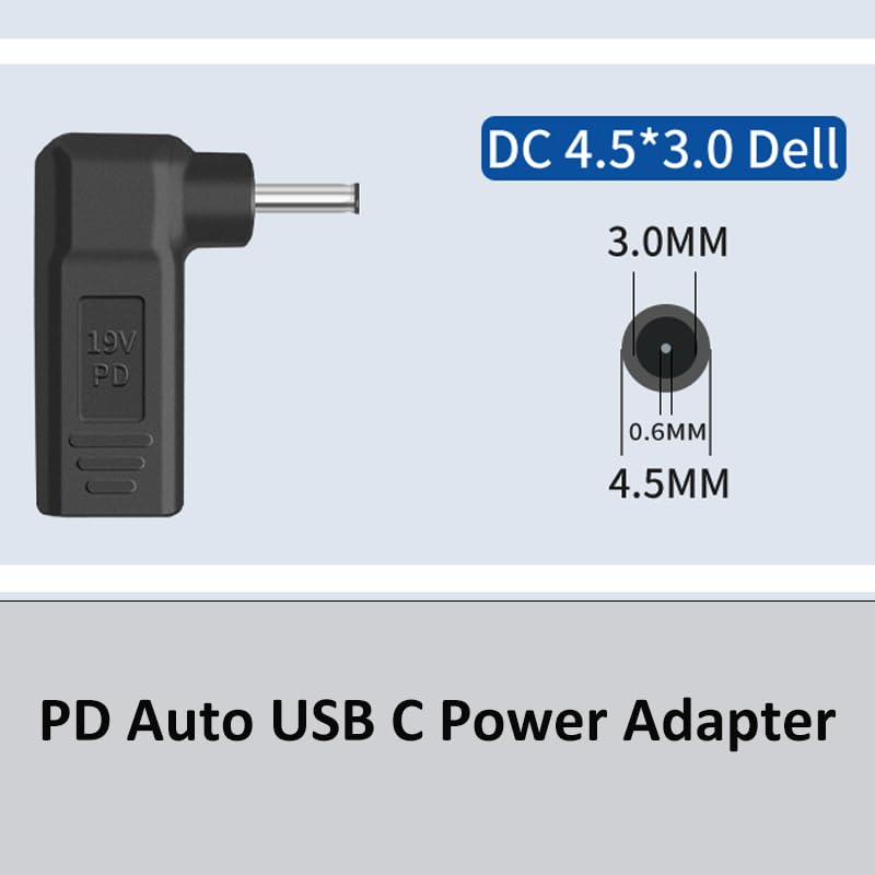 100W DC 4.5x3.0mm to USB C Adapter, USB C to 4.5mmX3.0mm 19.5V Adapter Made for Dell Inspiron Latitude Series Series - style: 4.5x3.0mm for Dell