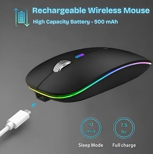 Wireless Mouse for Laptop & PC – Magic, Bluetooth, Rechargeable USB-C, Slim Design with RGB Backlight, Dual Mode 2.4GHz for MacBook, iPad (Jet Black)