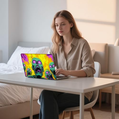 Aesthetic Laptop Skin Sticker, Green Zombies in Psychedelic Flames Waterproof Vinyl Laptop Decal, Removable Bubble Free, Reusable Protective Cover for 13 14 15 15.6 Inch - color: Green Zombies in Psychedelic Flames