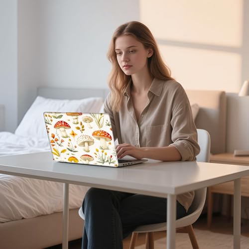 Aesthetic Laptop Skin Sticker, Mushrooms and Wildflowers Waterproof Vinyl Laptop Decal, Removable Bubble Free, Reusable Protective Cover for 13 14 15 15.6 Inch - color: Mushrooms and Wildflowers
