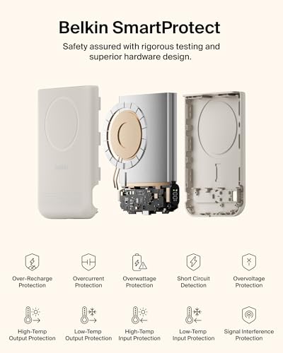 Belkin 10000mAh Qi2.2 25W MagSafe Power Bank with Kickstand and Display | Wireless Charging Battery Pack, iPhone 17, Air, Pro, Pro Max, Google Pixel 10, Digital Battery Display, Magnetic - color: Sand