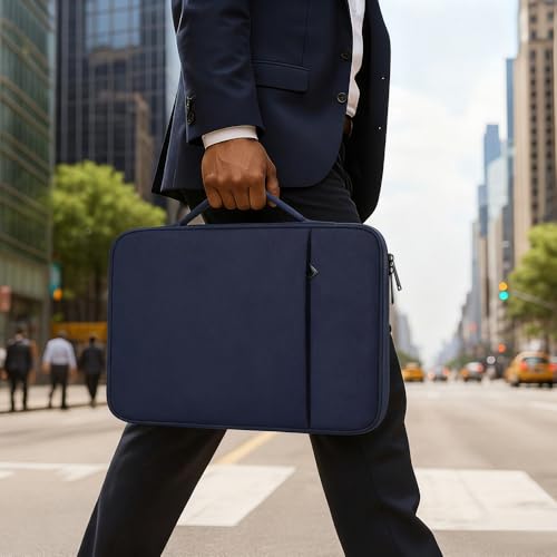 ProElife 13 Inch Laptop Sleeve for MacBook Neo, Retractable Handle, Navy | Precision Fit, Soft Inner Lining Padded, Anti-Scratch, Extra Attached Pocket, Travel Carry Laptop Bag for Home Office - color: Navy Blue