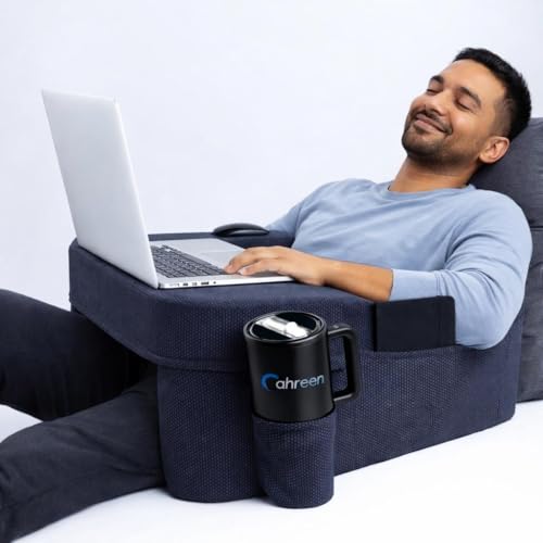 Lap Desk Pillow with 40oz Tumbler, Ergonomic Portable Laptop Desk Cushion for Bed with Arm Support, Gaming Pillow, Reading Pillow Arms, Lap Tray Cushion, Tablet & Laptop Lap Table Workstation