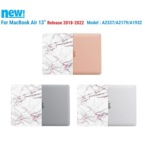 IBENZER Compatible with New MacBook Air 13 inch Case 2022 2021 2020 M1 A2337 A2179 A1932, Plastic Hard Shell Case with Keyboard Cover for Mac Retina Display with Touch ID, Pink Marble, MAT13-PKMB+1 - color: Pink Marble
