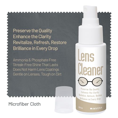 invera Eyeglass Cleaner Spray with Microfiber Cloth Kit, Lens Cleaner for Eyeglasses, Sunglasses, Camera Lenses & Electronic Screens, Gentle, Odor-Free, Compact 1.7 fl oz Lens Cleaner Spray